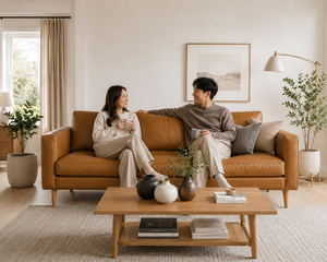 Sofá de Cuero Estilo Escandinavo de 3 Plazas con Estructura de Madera Sólida, Muebles de Sala de Estar Premium, Sofá Moderno de Mediados de Siglo - Product Image 4