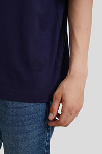 Camiseta Premium para Hombre, Azul Marino, Talla Grande, con Estampado en la Espalda, Estilo Urbano, Felpa Ecológica, Corte Holgado - Product Image 3