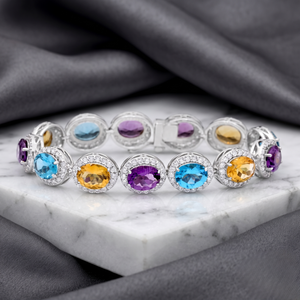 Wholesale Memoria Jewels Multi-Gemstone 925 Sterling <b>Silver</b> Gold Plated Rose Gold Plated IGI Tennis <b>Bracelet</b> for Anniversary - Product Image 5