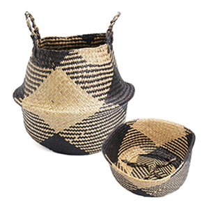 Hot Selling Eco-Friendly Folding 2018 Pom Pom Seagrass Storage <b>Basket</b> for Clothing Belly Design From Vietnam - Product Image 2