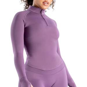 Chaqueta deportiva corta personalizada al por mayor para mujer, de manga larga con cremallera, transpirable, para gimnasio, yoga, correr, entrenamiento. - Product Image 3