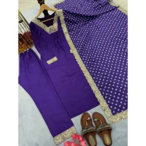 Magnifique ensemble haut, bas et dupatta en soie modal pour femmes, tenue de soirée lourde - Product Image 3