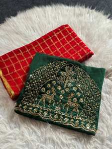 Sari Verde con Diseño de Cuadros Zari para Mujer, con Blusa Bordada de Lujo, Sari Étnico Indio para Fiestas y Bodas - Product Image 2