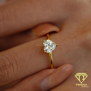 Anillo de compromiso de moissanita con corte de corazón, anillo nupcial solitario en tono dorado, joyería romántica para boda, regalo clásico y elegante para mujer - Product Image 2