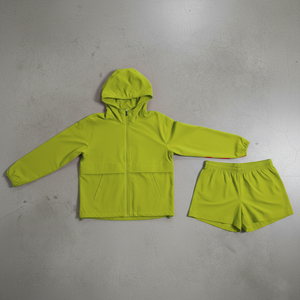 Conjunto de Verano Personalizado para Mujer, Chaqueta Cortavientos con Estampado Sólido, Pantalones Cortos Deportivos y Sudadera con Capucha, Estilo Casual por Encima de la Rodilla - Product Image 5