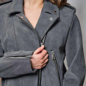 High Quality Customizable <b>Women's</b> Men's Casual Quilted <b>Suede</b> Winter <b>Jacket</b> Zipper Closure Waterproof Windproof Fleece Lined - Product Image 2