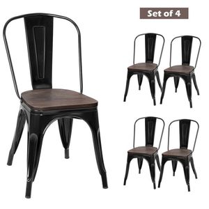 Set di 4 Sedie da Pranzo Impilabili in Metallo Contemporanee con Seduta in Legno, Design Antico dello Schienale, Altezza 18 Pollici - Product Image 4