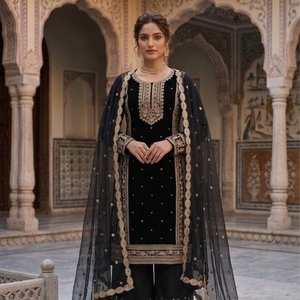 Conjunto de Traje de Georgette con Piel Sintética de Zorro de Diseño Exclusivo y Dupatta a Juego - Hermoso Atuendo Étnico para Fiestas para Mujer - Product Image 6