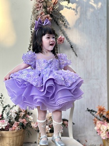 92 Girls Red <b>Floral</b> Princess Dress Gold Motif Bodice Puff Sleeve Tiered <b>Skirt</b> with Matching Bow Headband for Special Events - Product Image 4