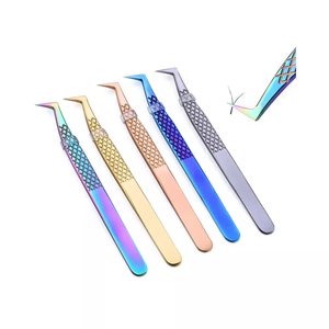 Pince à épiler pour extensions de cils en acier inoxydable, revêtement poudré argenté, pointe à 90 degrés, poignée diamantée, antistatique, durable - Product Image 2