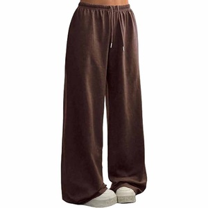 Pantalones de mujer de color liso, de pierna ancha, corte regular, con cordón, cintura alta elástica y abertura amplia para un estilo de vida urbano - Product Image 3