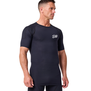 T-shirt de compression personnalisé bleu marine à manches courtes pour homme, col ras du cou, ajusté, pour entraînement sportif, vêtement de sport, sous-vêtement de base pour la gym - Product Image 1