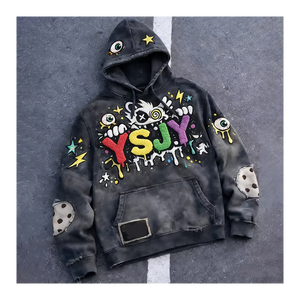 Sudadera con Capucha para Hombre, con Logotipo Personalizado, Estilo Desgastado, Bordado, Efecto Descolorido por el Sol, Estampado Vintage, Sudadera Extra Grande, Lavado Ácido, de Algodón - Product Image 1