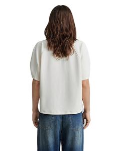 Camiseta de Manga Corta para Mujer, Color Sólido, Cuello Raglán, Puños Fruncidos, Detalle de Panel en el Cuerpo, Corte Regular, Ecológica - Product Image 3