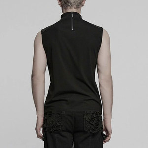 เสื้อกั๊กตาข่ายสไตล์พังก์สีดำสำหรับผู้ชาย แต่งหมุดและหนังเทียม ขายส่ง ปี 2026 - Product Image 3