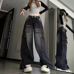 2023 Summer High-Street Women's Cargo Jeans Multi-Pocket Wide-Leg Baggy High-Waisted Niche Washable Y2K Style - Product Image 1