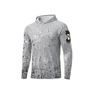 Camisa de Pesca para Hombre, Gris, Manga Larga, con Capucha, Protección Solar UPF 50, Secado Rápido, Estampada, con Bolsillo para Gafas de Sol - Product Image 1