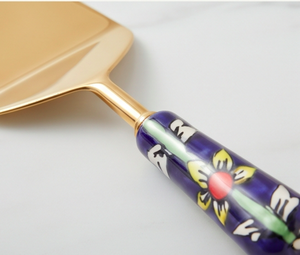 Juego de Servir Pasteles de Acero Inoxidable con Asa de Cerámica con Estampado Floral Azul, Perfecto para Celebraciones Especiales - Product Image 2