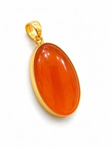 Pendentif ovale en cornaline naturelle, plaqué or, en argent, avec cabochon orange, serti clos, fait main, style bohème, classique, pour femme, idéal mariage - Product Image 2