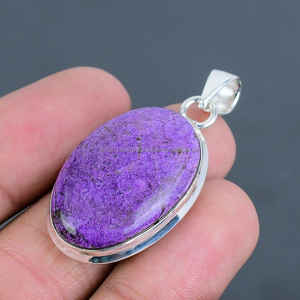 Collar con colgante de plata de ley 925, colgante de piedra preciosa de purpurita para cadena, joyería hecha a mano, regalo de joyería de purpurita para ella - Product Image 5