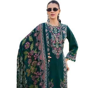 Conjunto de Salwar Kameez para Fiesta, 100% Algodón, Bordado Pesado, Estampado Digital, Corte Recto, Borde Bellamente Equilibrado - Product Image 1