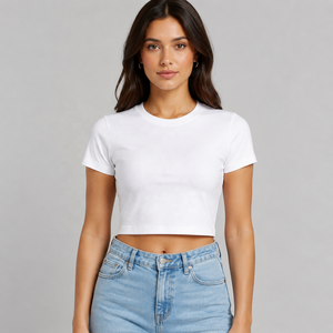 Custom Logo Solid Womens Slim <b>Fit</b> Streetwear <b>Crop</b> Top <b>T</b>-<b>Shirt</b> 100% Cotton Short Sleeve Crew Neck Eco-Friendly Summer Breathable - Product Image 3