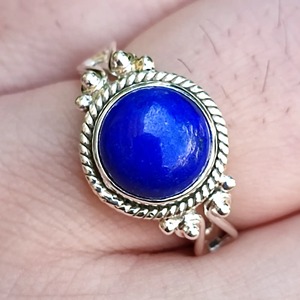 <b>Lapis</b> <b>Lazuli</b> <b>Ring</b> 925 Sterling Silver Handmade Boho Statement Promise Jewelry for Women Natural Round Shape Gemstone Jewelry - Product Image 4