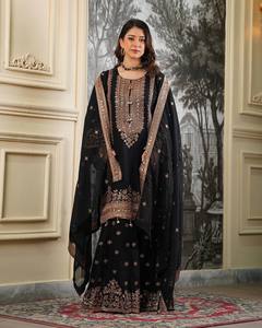 Ensemble Salwar Kameez en Georgette brodé pour femmes, tenue traditionnelle indienne pakistanaise réversible, pour les fêtes et les mariages - Product Image 2
