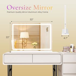 22x32 Inch Dimmable LED Vanity <b>Mirror</b> with 3 Color Modes Touch Screen Makeup <b>Mirror</b> for Dressing Table White <b>Square</b> Design - Product Image 4