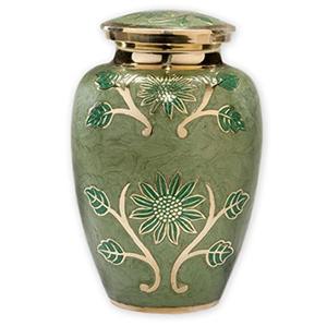 Urne funéraire classique en laiton vert à motif floral pour cendres humaines adultes, style américain/européen - Product Image 1