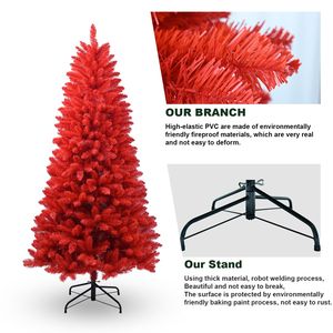 Albero di Natale in PVC Rosso Puro da 1,5 m, 624 Punte, Rami Pieghevoli per Facile Montaggio, Base in Metallo Stabile, Decorazione Natalizia Robusta - Product Image 6