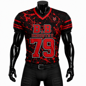 Maillot de football en polyester 100% imprimé par sublimation, rouge et noir, à col en V, à manches courtes, respirant, uniforme d'équipe B.B.I, vente en gros - Product Image 1