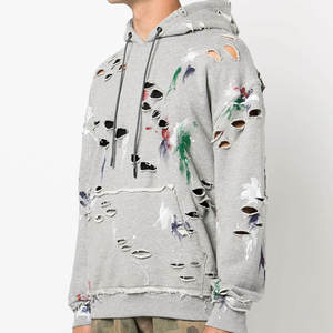 Sudadera Clásica de Invierno con Efecto Desgastado, Estilo Urbano Informal, 100% Algodón Felpa, Patrón de Letras, Teñido Liso Digital, Estilo Vintage - Product Image 3