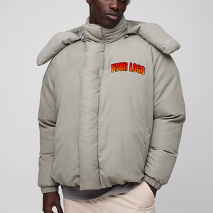 Blouson d'hiver matelassé en nylon léger personnalisé, style hip-hop streetwear, à capuche, design bouffant, imperméable avec revêtement anti-taches - Product Image 1