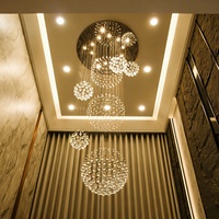 Lustre pour plafond haut, lustres longs pour escalier, luminaires à pampilles en cristal pour hall d'entrée, salon, escalier