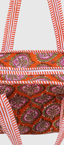Bolso Tote de Algodón Bordado Estilo Bohemio, Diseño Panelado Naranja y Rosa, Abierto por Arriba, Para Compras en Todas las Estaciones - Product Image 2