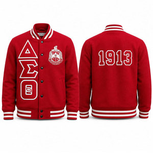 Veste universitaire Delta Sigma Theta rouge et crème avec manches brodées de lettres grecques, impression 1913 au dos, style preppy pour homme - Product Image 4