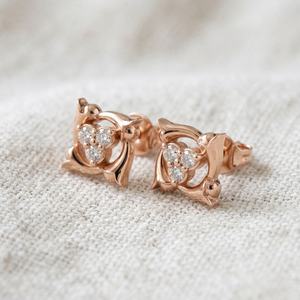 Pendientes de Oro Rosa de 14k con Baño de Rodio y Cuatro Diamantes de Corte Redondo con Engaste de Garra para Mujer - Product Image 3