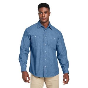 Chemise à manches longues en denim bleu pour homme, 100% coton, coupe classique, col boutonné, séchage rapide et anti-rides - Product Image 1