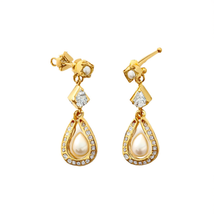 Vintage Gold Plated Drop Earrings with Pearl and Zircon Geometric Water Drop Stud Earrings - Product Image 2