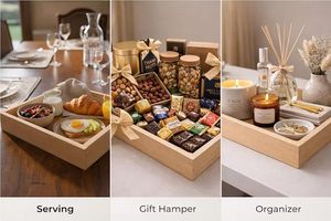 Plateau de service rustique en bois pour mariage, plateau décoratif pour thé, café, en-cas, plateau rectangulaire pour table à manger, buffet, présentation - Product Image 3