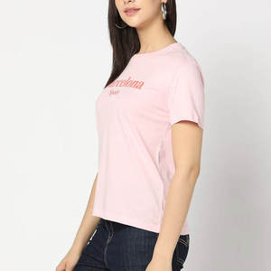 Camiseta de Manga Corta con Cuello Redondo Rosa para Mujer, Estampado con el Logotipo de Barcelona, España, Ropa Casual, 100% Algodón Jersey, Transpirable - Product Image 4