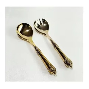 Premium Decorative Metal Salad Server Spoon Fork for Elegant Buffet Serving Presentation - Product Image 1