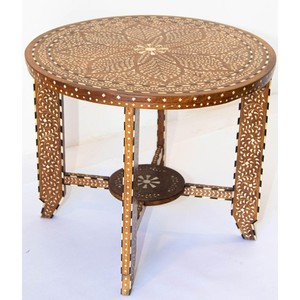 Handcrafted Teak Wood Round Side <b>Table</b> with Brass Inlay - Wholesale from Moradabad - Product Image 2