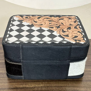 Nouvelle Arrivée OEM & ODM : Boîte à Bijoux en Cuir de Vachette Façonnée à la Main, Étui de Voyage Durable pour Bagues Motif Damier Cowgirl, Présentoir Cadeau - Product Image 5