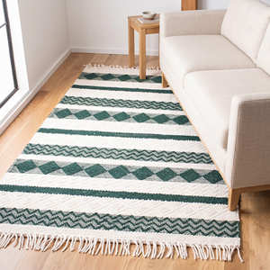 Boho Wool Cotton Runner Rug with Green Tribal Stripe Pattern for Hallway, Entryway & Modern Interiors - Product Image 3