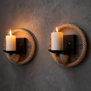 Ensemble de porte-bougies en teck rustique fait main avec accent en corde - Vente en gros - Product Image 2