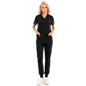 2026 Top Trendy <b>Women</b> <b>Black</b> V Neck Scrub Set Cotton Polyester Woven Hospital Uniform <b>Pants</b> Spandex Medical Scrubs - Product Image 3