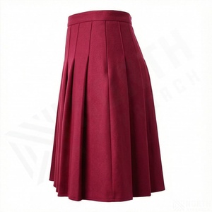 <b>Women</b> High Waist Pleated A-Line Midi Skirt Solid <b>Burgundy</b> Knee Length Elegant Skirt - Product Image 3