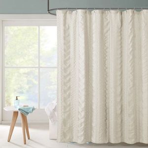 Tenda da doccia moderna 72x72 pollici con ciuffo a strisce per bagno - Product Image 1